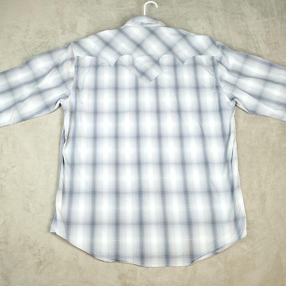 Stetson Shirt Mens XXL Blue White Plaid Pearl Snap Flip Cuff Western Cowboy - Picture 14 of 16